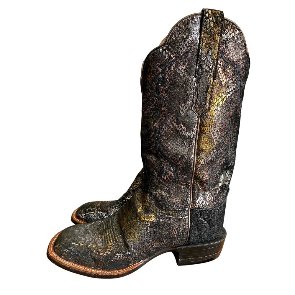 Lucchese Black Suede Metallic Python Square Toe Western Boots Womens 7.5 B - Picture 4 of 15